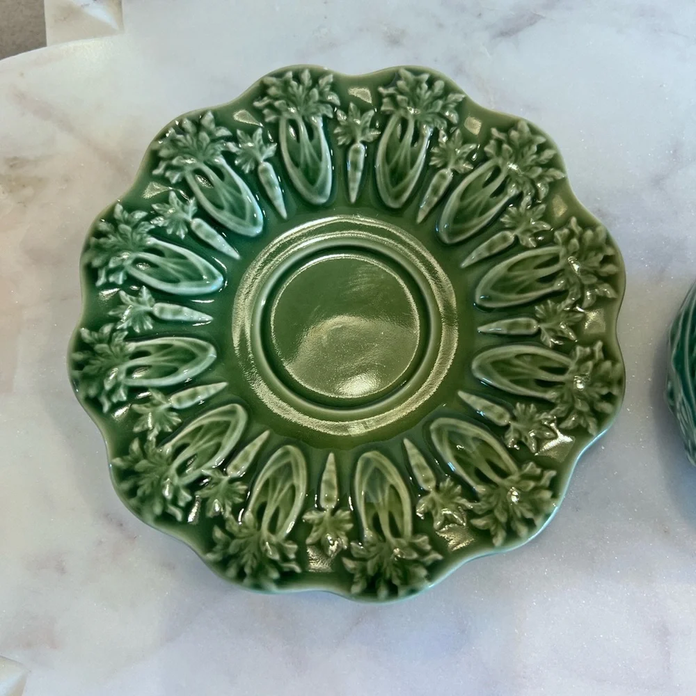 Discontinued Rabbit Green by BORDALLO PINHEIRO Rabbits Carrots Cup & Saucer Set